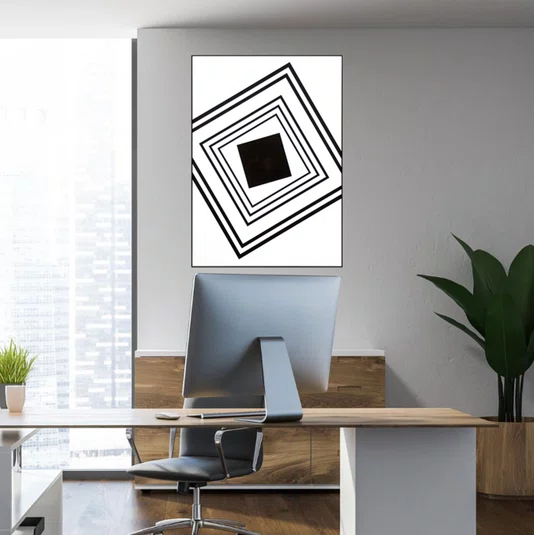 Quadro Geométrico Quadrados em Preto e Branco 50x70cm