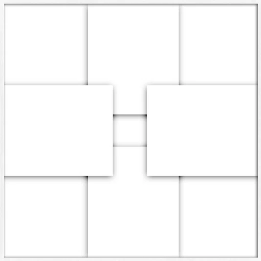 Quadro Geométrico Sobreposto Branco Arte Abstrata Moderna com Moldura e Vidro