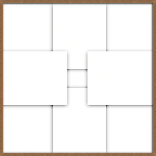 Quadro Geométrico Sobreposto Branco Arte Abstrata Moderna com Moldura e Vidro