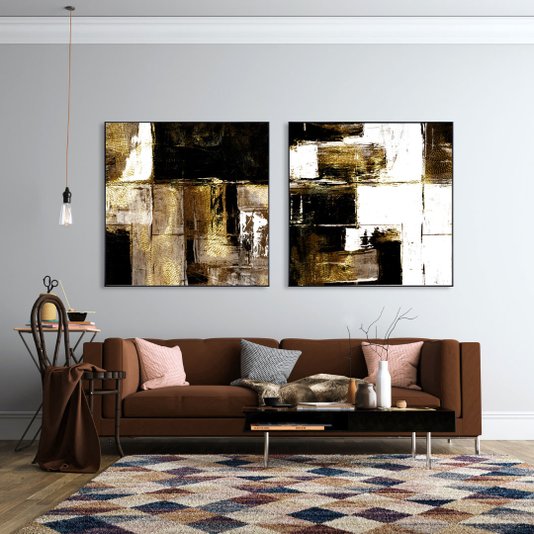 Quadro Grande em Tela Canvas Abstrato Arte Moderna com Moldura Preta