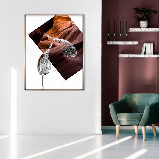 Quadro Grande com Arte Floral e Moldura Chanfrada 90x120 cm