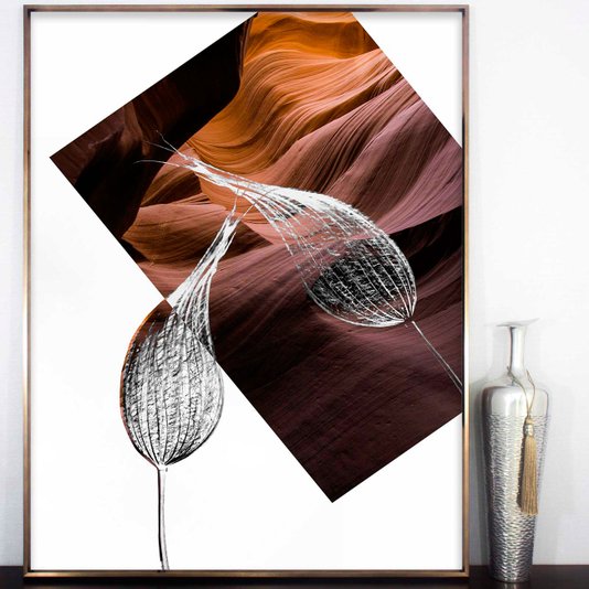 Quadro Grande com Arte Floral e Moldura Chanfrada 90x120 cm