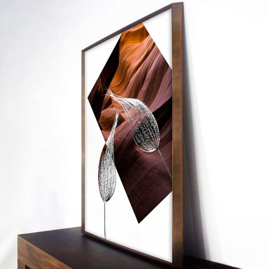 Quadro Grande com Arte Floral e Moldura Chanfrada 90x120 cm