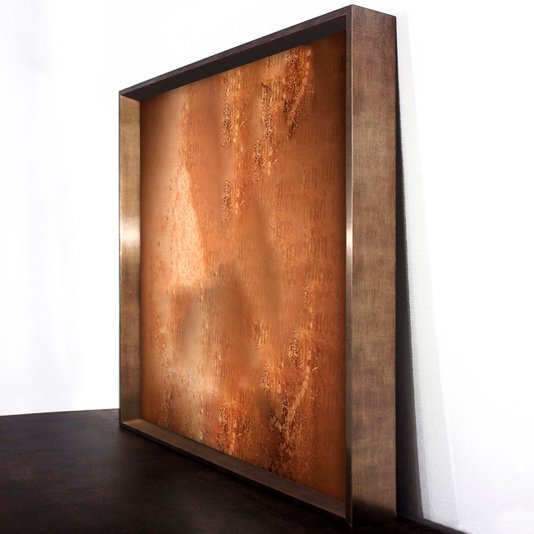 Quadro Grande com Moldura Chanfrada Bronze Arte Abstrata 120x120 cm