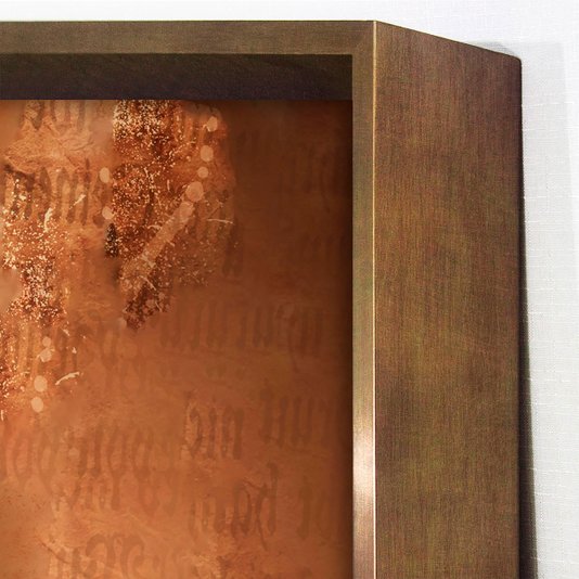 Quadro Grande com Moldura Chanfrada Bronze Arte Abstrata 120x120 cm