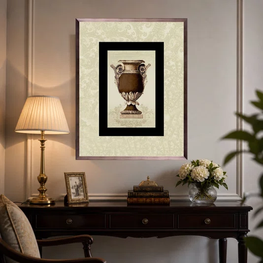 Quadro Grande com Moldura na Cor Bronze Ânfora Marrom 75x95cm