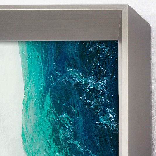 Quadro Grande com Moldura Robusta Prata Arte Abstrata com Tons Azuis Ocean