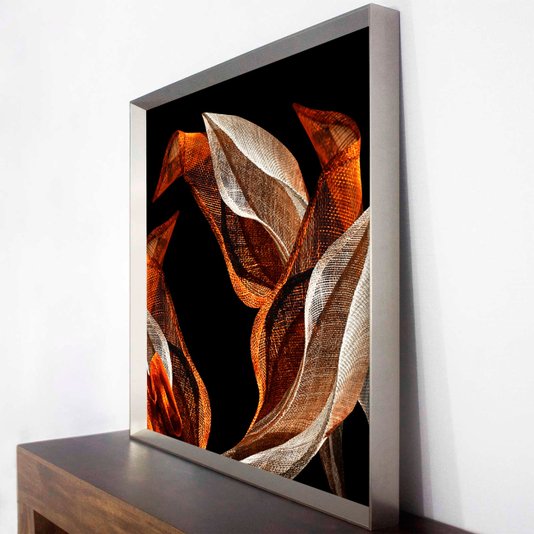 Quadro Grande com Moldura Prata Chanfrada Imagem Arte Abstrata Moderna