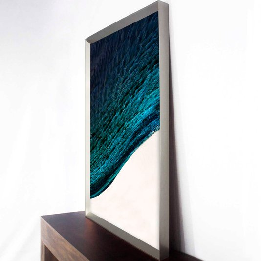 Quadro Grande Decorativo Arte Abstrata Ocean com Tons de Azul Moldura Chranfrada