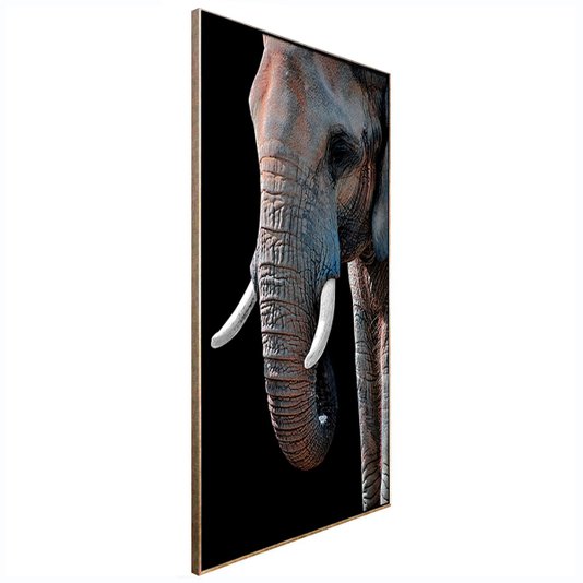 Quadro Grande Elefante em Tela Canvas com Moldura Prata - Imponência e Sofisticação