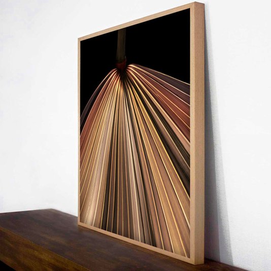 Quadro Grande Floral com Moldura Laminada Folhagem em Tons de Bege - Escolha o Tamanho