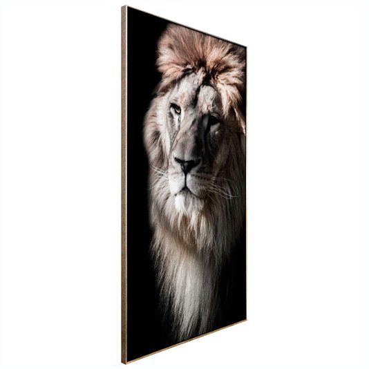 Quadro Grande Leão em Tela Canvas com Moldura Prata - Força e Sabedoria na Sua Decor