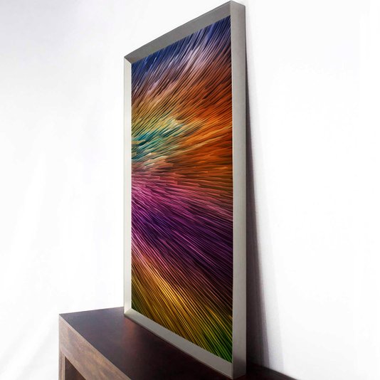 Quadro Grande Moderno Arte Abstrata Colorida com Moldura Prata Escolha o Tamanho