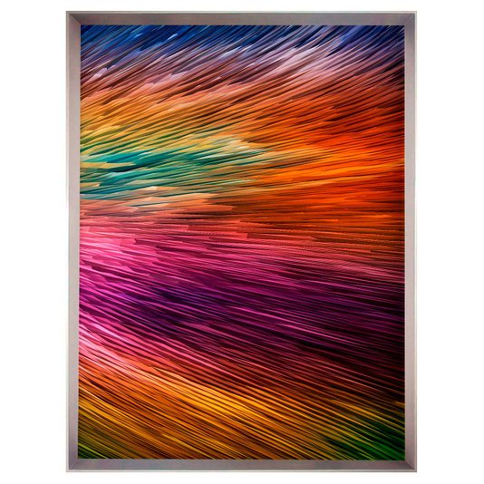 Quadro Grande Moderno Arte Abstrata Colorida com Moldura Prata Escolha o Tamanho