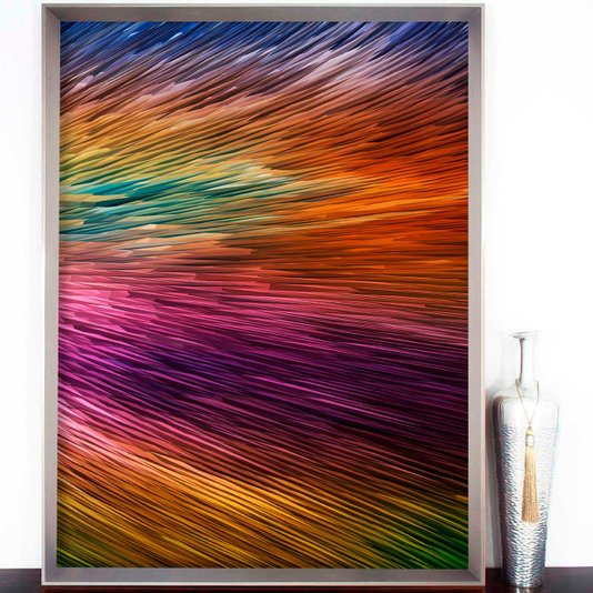 Quadro Grande Moderno Arte Abstrata Colorida com Moldura Prata Escolha o Tamanho