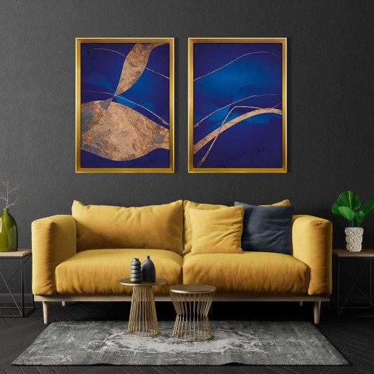 Quadro Grande Moderno Arte Abstrata com Moldura Dourada Escolha o Tamanho