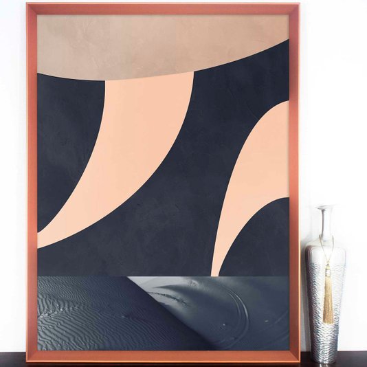 Quadro Grande Arte Moderna Abstrata e Dunas Moldura Rosê Gold Chanfrada