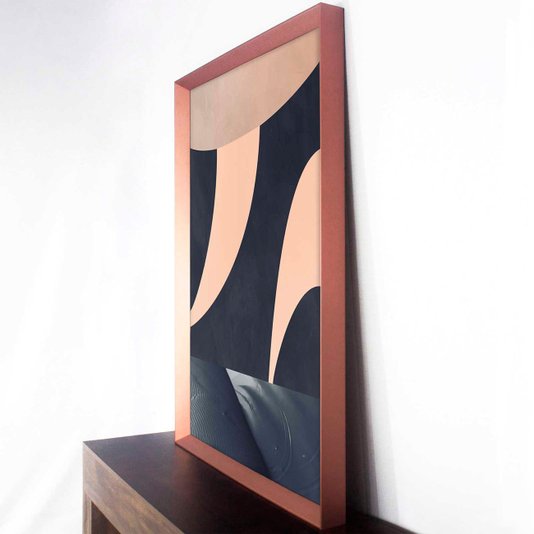 Quadro Grande Arte Moderna Abstrata e Dunas Moldura Rosê Gold Chanfrada