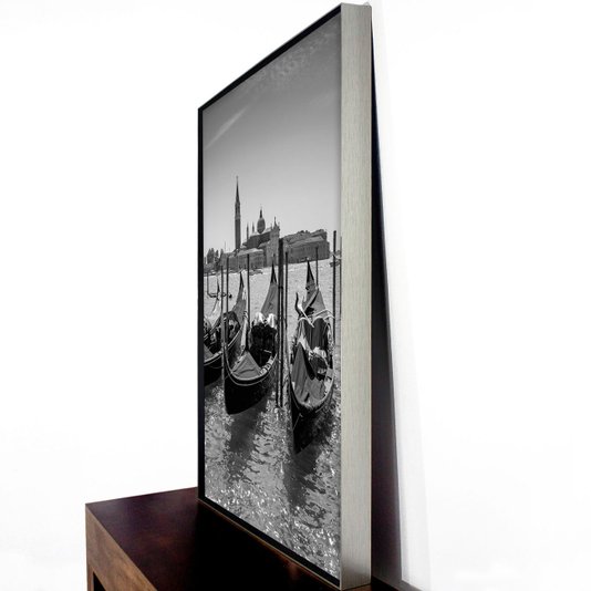 Quadro Grande Paisagem Veneza com Gôndolas em Preto e Branco - Versatilidade e Sofisticação