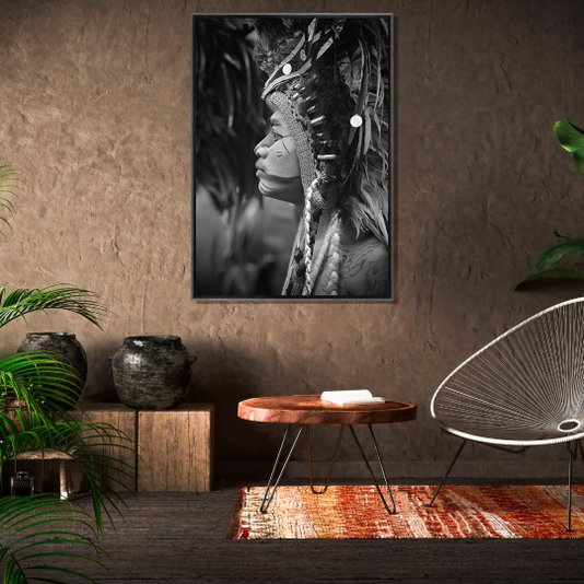 Quadro Indígena Tela Canvas com Moldura Preta 90x130 cm