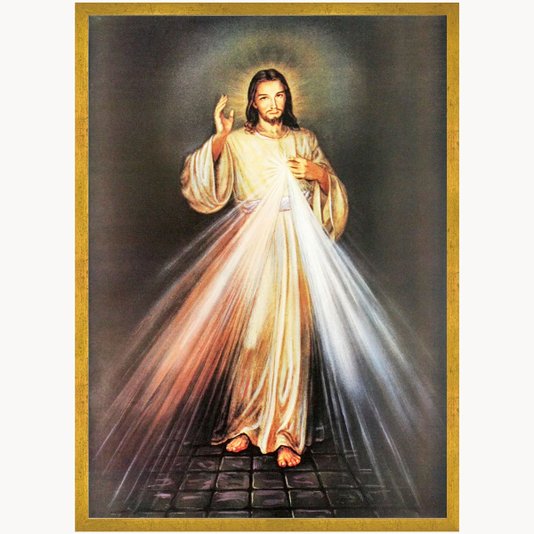 Quadro Jesus Cristo Raio Luminoso Moldura Dourada  50x70cm