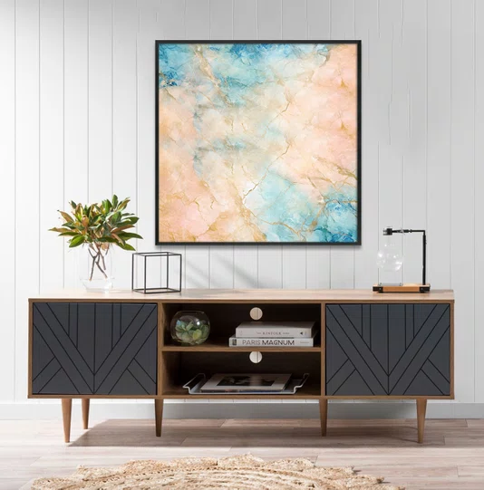 Quadro Mármore de Luxo Abstrato Tons Suaves e Elegantes com Moldura e Vidro