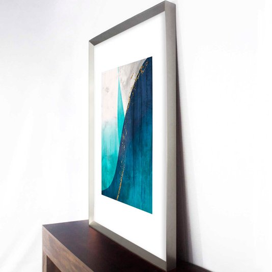 Quadro Moderno Arte Abstrata Azul Mountain com Moldura Prata Robusta