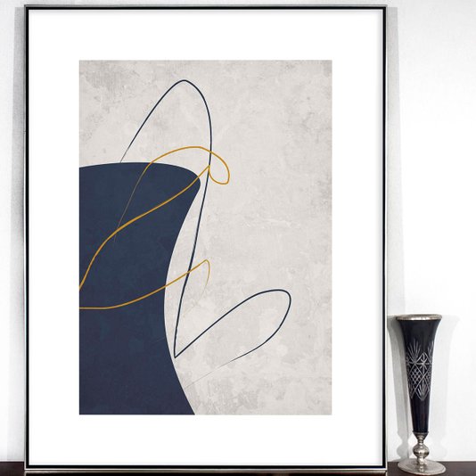 Quadro Moderno com Arte Abstrata e Moldura Prata Envelhecida 70x90 cm
