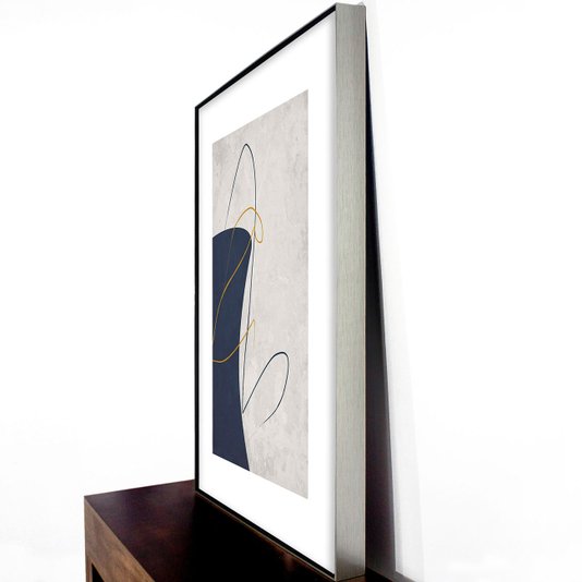 Quadro Moderno com Arte Abstrata e Moldura Prata Envelhecida 70x90 cm