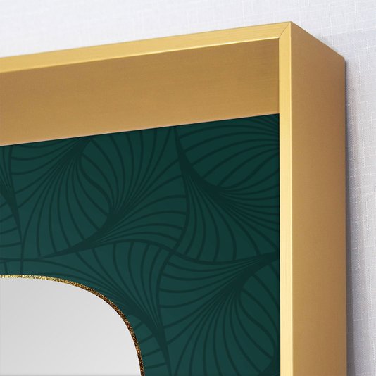 Quadro Moderno com Fundo Verde Abstrato e Moldura Dourada 95x95 cm