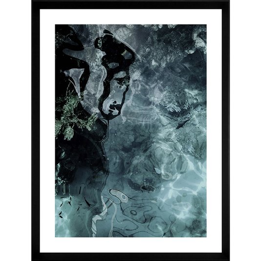Quadro Moderno com Moldura Chanfrada Preta Arte Abstrata Azul