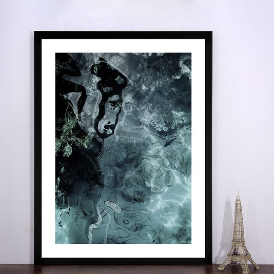 Quadro Moderno com Moldura Chanfrada Preta Arte Abstrata Azul