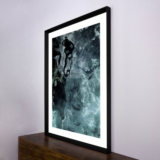 Quadro Moderno com Moldura Chanfrada Preta Arte Abstrata Azul