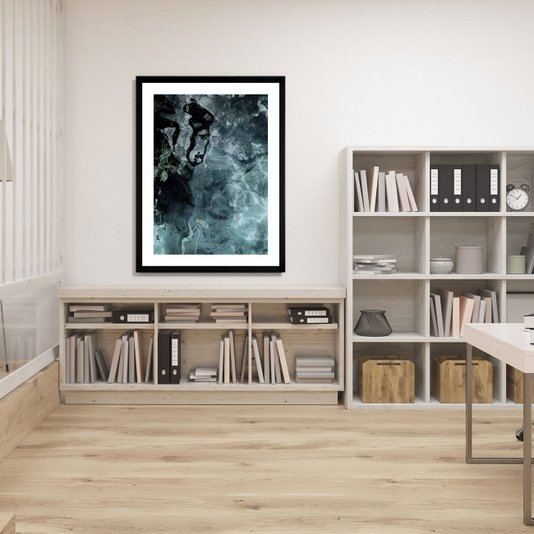 Quadro Moderno com Moldura Chanfrada Preta Arte Abstrata Azul