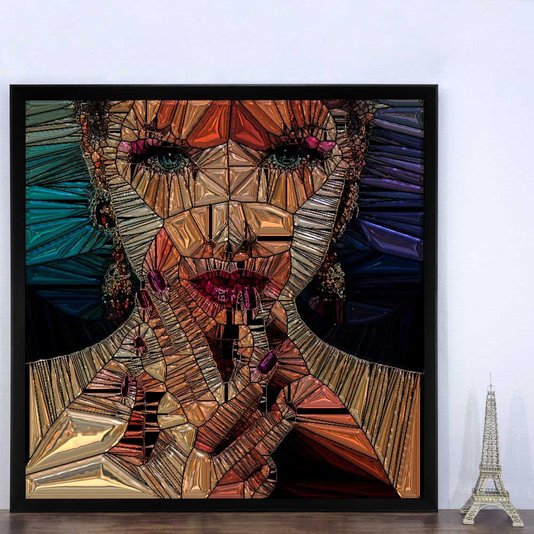 Quadro Moderno com Moldura Chanfrada Arte Mulher Geométrica - Escolha o Tamanho