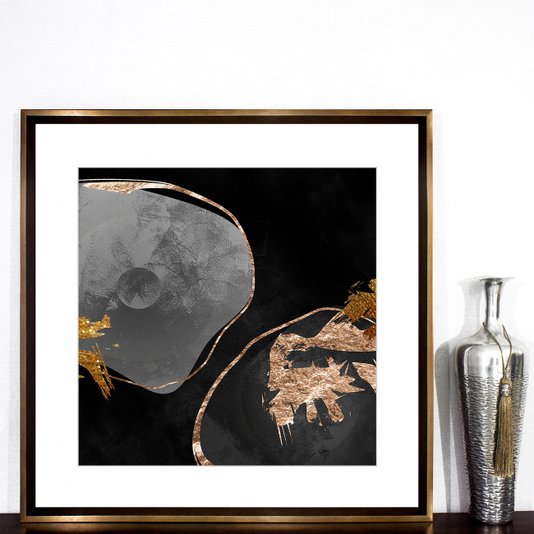 Quadro Moderno com Moldura Chanfrada Bronze Arte Moderna Abstrata 90x90 cm