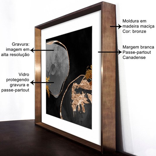 Quadro Moderno com Moldura Chanfrada Bronze Arte Moderna Abstrata 90x90 cm