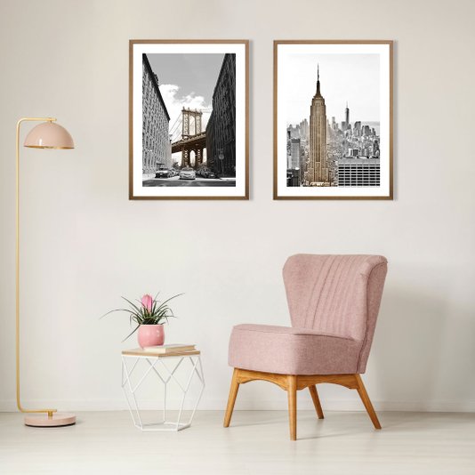 Quadro Moderno com Moldura Natural Ponte de Manhattan 60x80 cm
