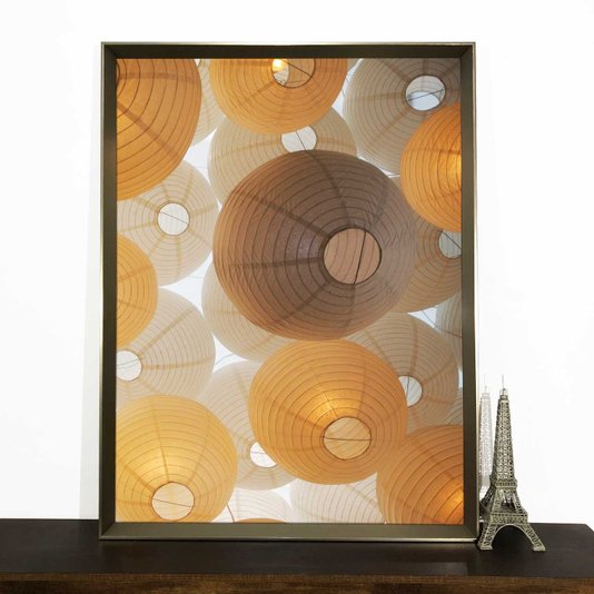 Quadro Moderno com Moldura Prata Chanfrada Arte Luminárias Japonesas