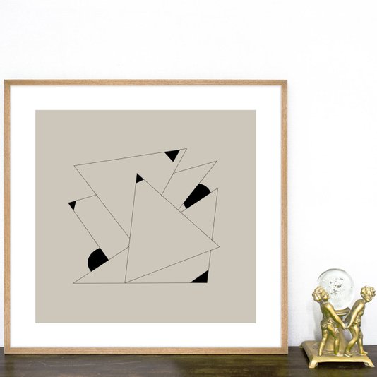Quadro Moderno Decorativo Arte Geométrica com Fundo Nude Moldura Laminada