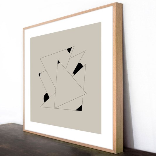 Quadro Moderno Decorativo Arte Geométrica com Fundo Nude Moldura Laminada