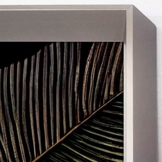 Quadro Moderno Folhas em Tons Quentes II com Moldura Prata Chanfrada 95x145 cm