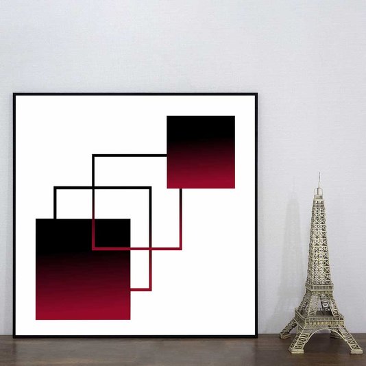 Quadro Moderno Geométrico Arte Vermelha e Preta 60x60 cm