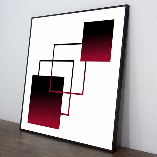 Quadro Moderno Geométrico Arte Vermelha e Preta 60x60 cm