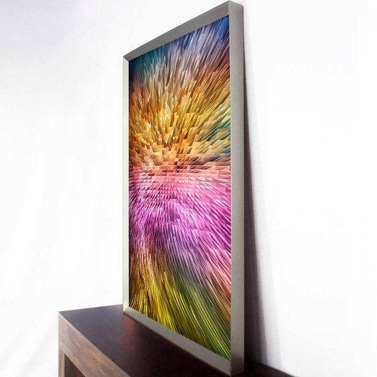 Quadro Moderno Grande Arte Abstrata Colorida com Moldura Prata Escolha o Tamanho