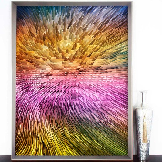 Quadro Moderno Grande Arte Abstrata Colorida com Moldura Prata Escolha o Tamanho