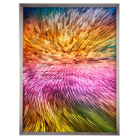 Quadro Moderno Grande Arte Abstrata Colorida com Moldura Prata Escolha o Tamanho