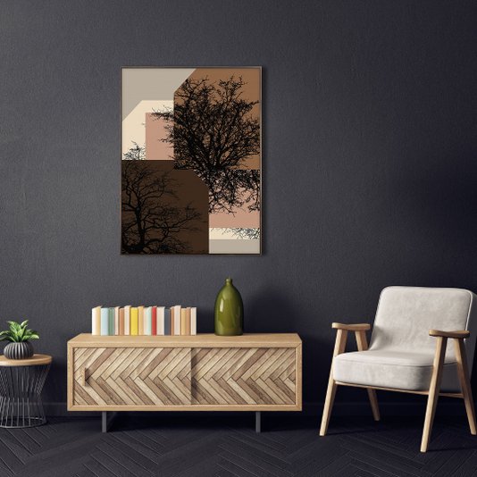 Quadro Moderno Tela Canvas Arte Geométrica com Árvores 90x120 cm