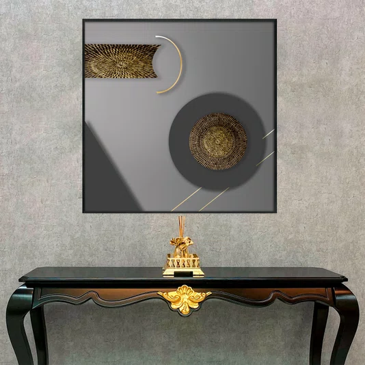 Quadro Moderno Texturizado de Círculos com Moldura e Vidro para Decoração