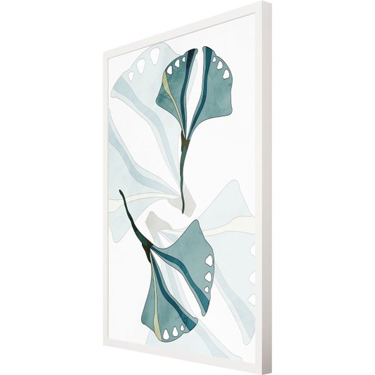 Quadro Mold Branca Ilustração Folhas em Tons de Verde 60x80cm